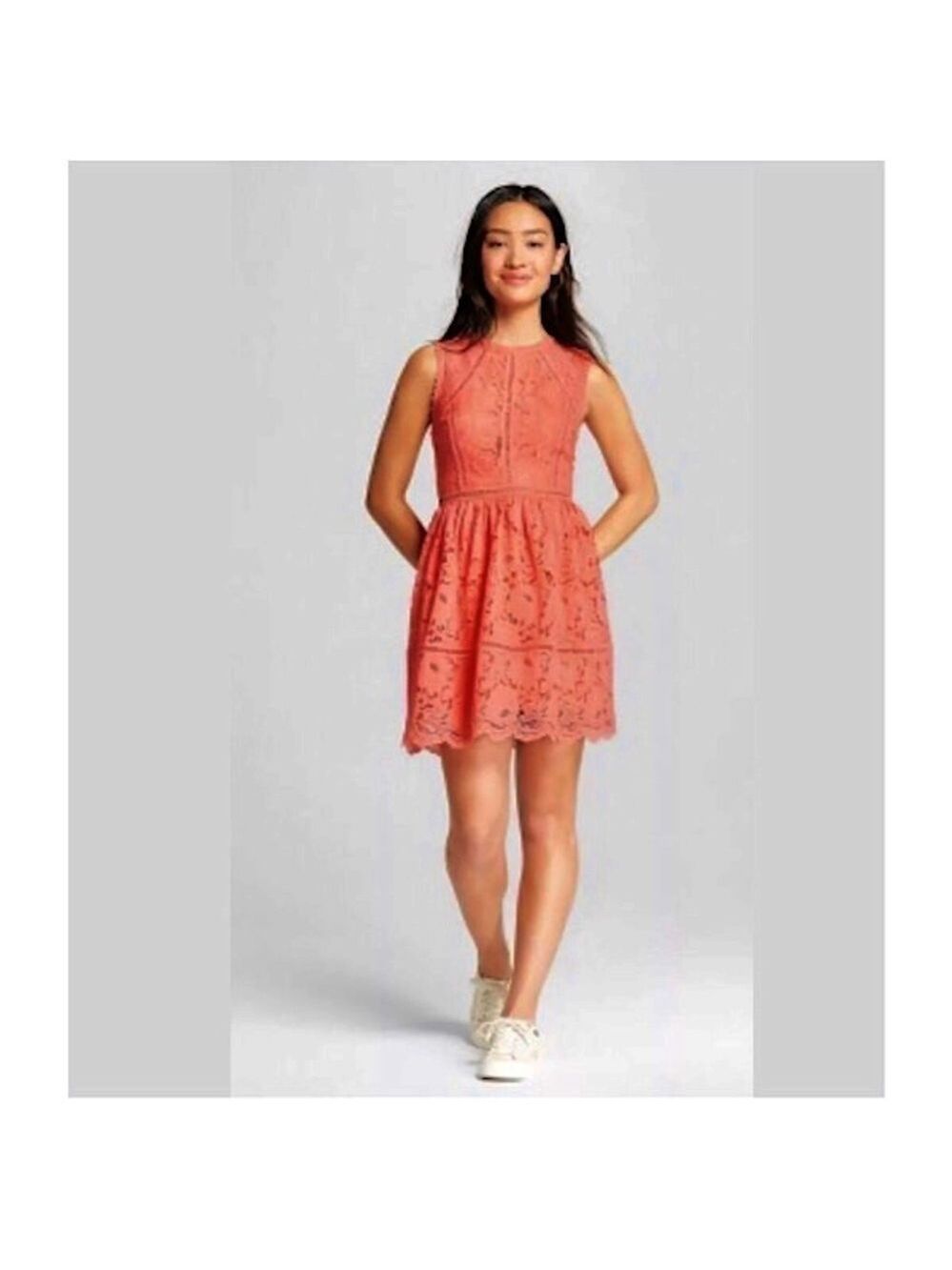 Xhilaration Coral Lace Fit & Flare Dress Size Small!